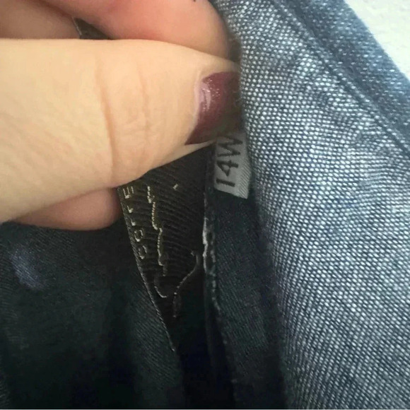 Vintage Denim Like Navy Blue Dress with Floral Paisley Hem Western Boho 14W - Picture 5 of 6